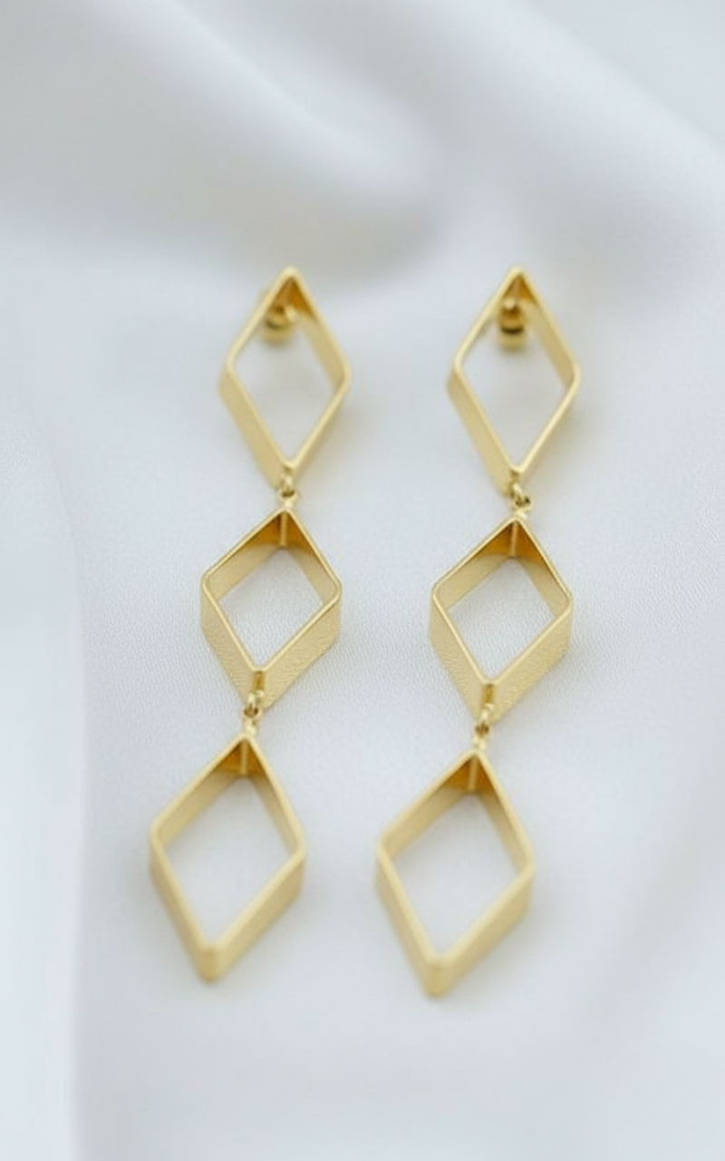 Gold Finish Geometric Diamond Drop Earrings