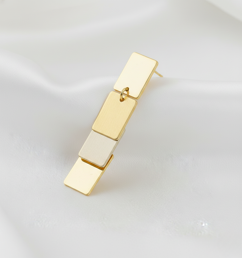 Gold Tone Layered Rectangle Drop Earrings