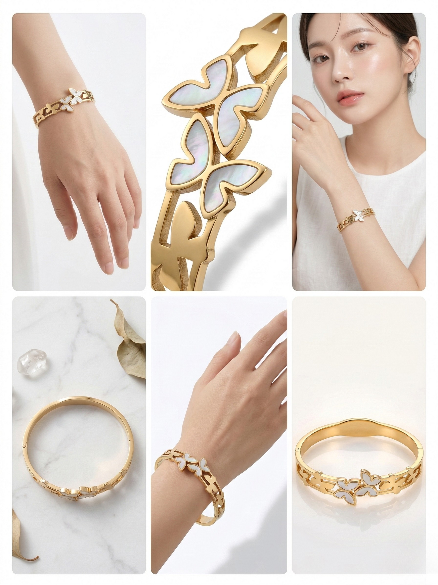 Elegant Gold Butterfly Kada With Marble Inlay