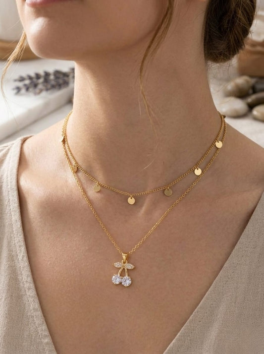Elegant Layered Gold Cherry Pendant Necklace