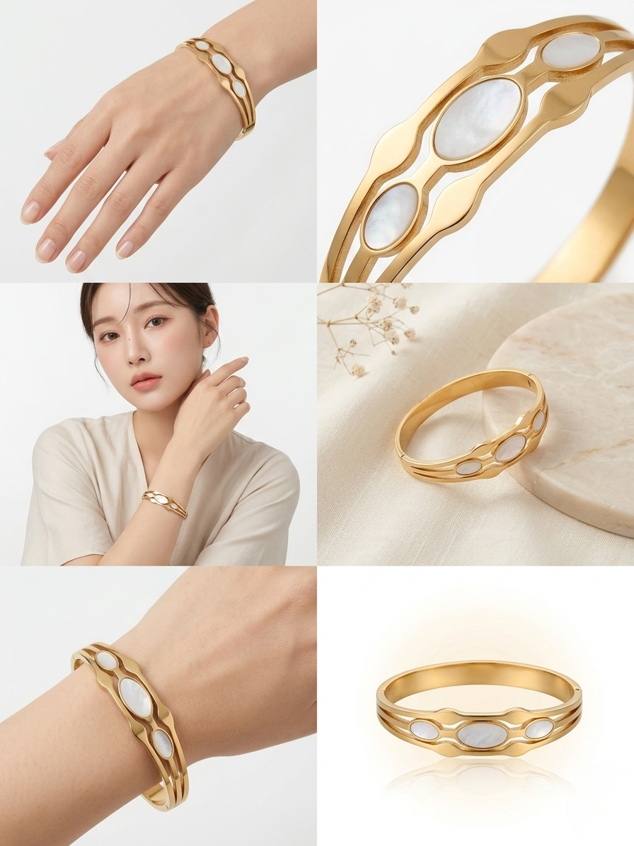 Elegant Gold Mother Pearl Pattern Designer Bracelet