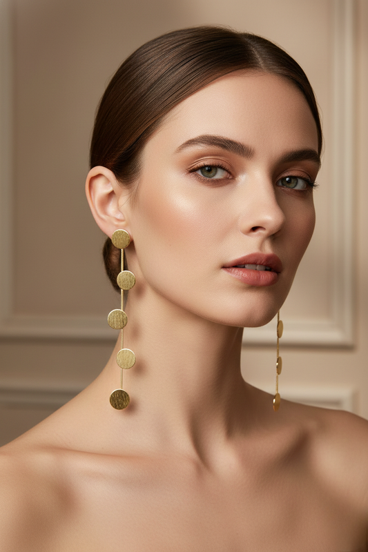 Gold Tone Disc Chain Drop Earrings