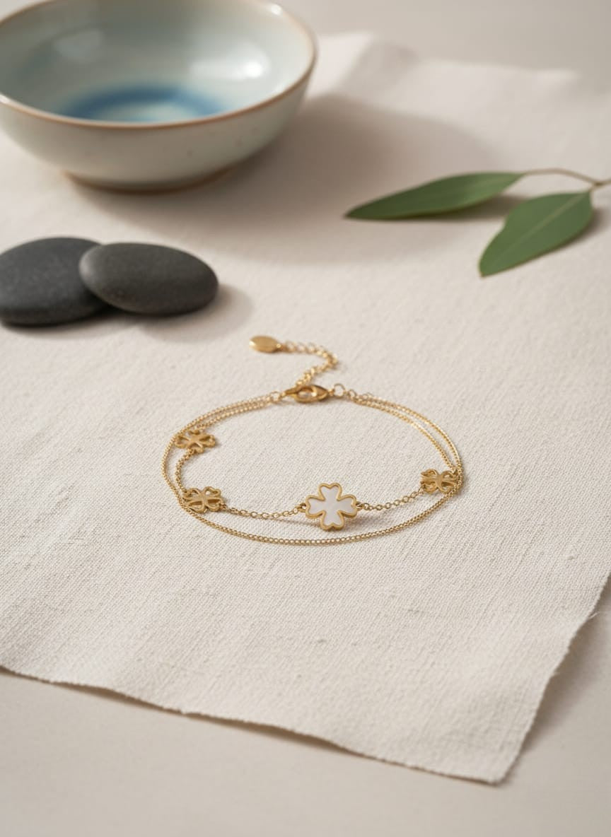 Elegant Gold Clover Double Layer Chain Bracelet