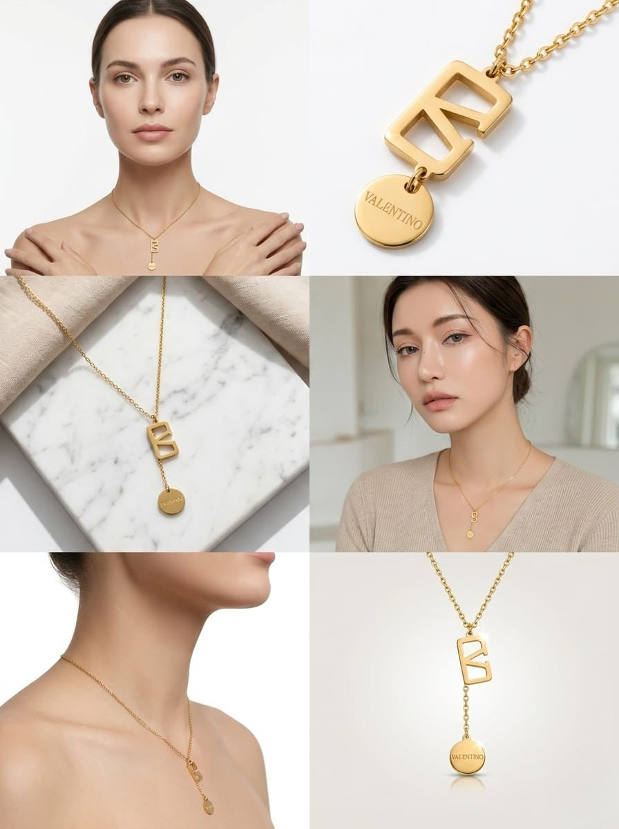Luxury Gold Letter Pendant Chain Necklace