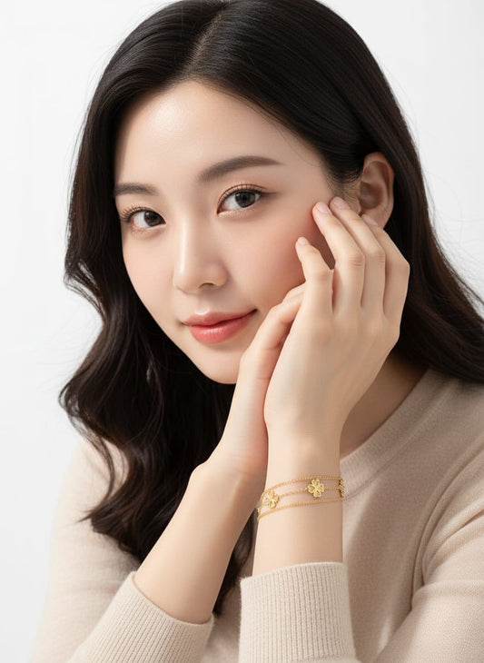 Elegant Gold Clover Double Layer Chain Bracelet