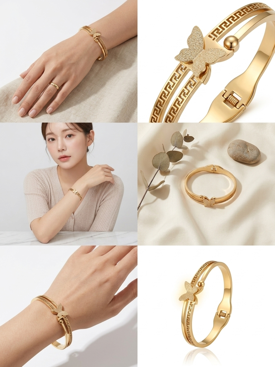 Elegant Korean Style Gold Butterfly Charm Bracelet