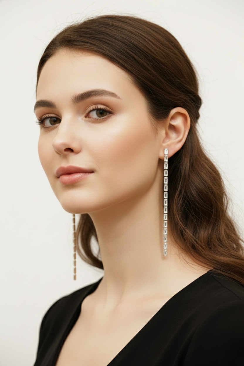 Korean Style Crystal Long Drop Earrings