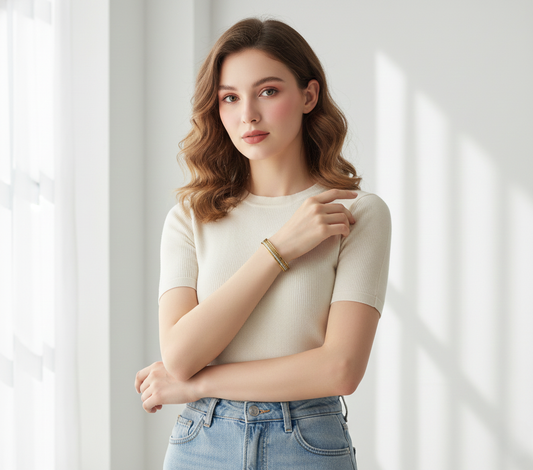 Premium Gold Greek Key Kada Bracelet with Crystal Line