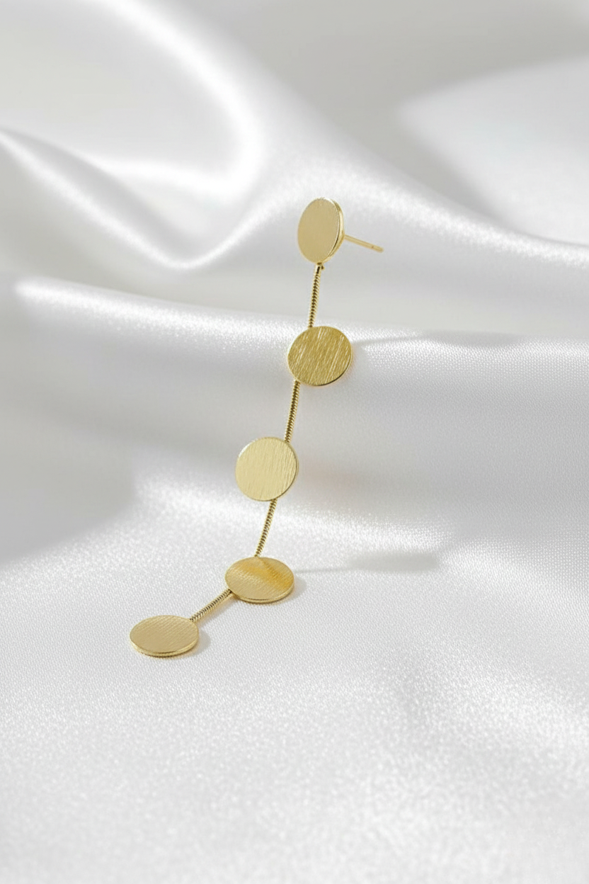 Gold Tone Disc Chain Drop Earrings