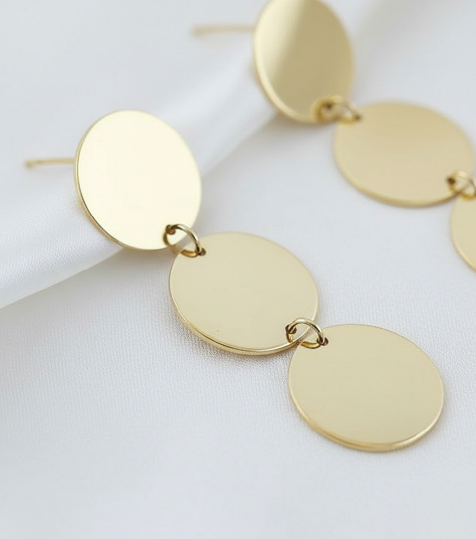 Gold Finish Triple Disc Drop Earrings for Women