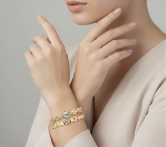 Diamond Studded Sleek Gold Plated Stainless Steel Kada Bracelet