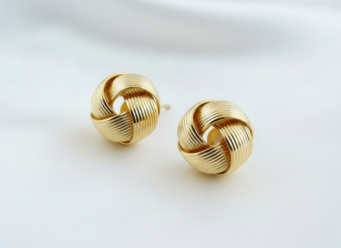 Gold Finish Textured Knot Stud Earrings