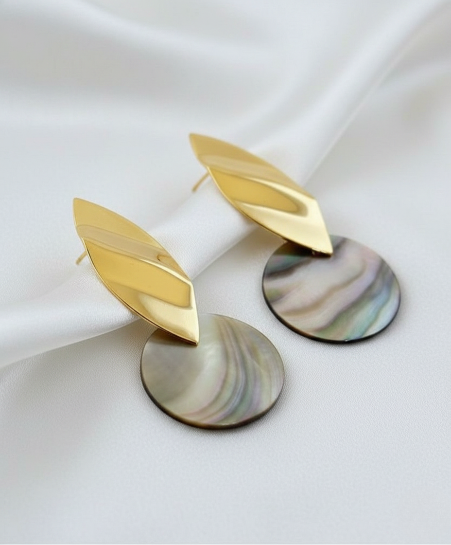 Gold Finish Abstract Shell Drop Earrings
