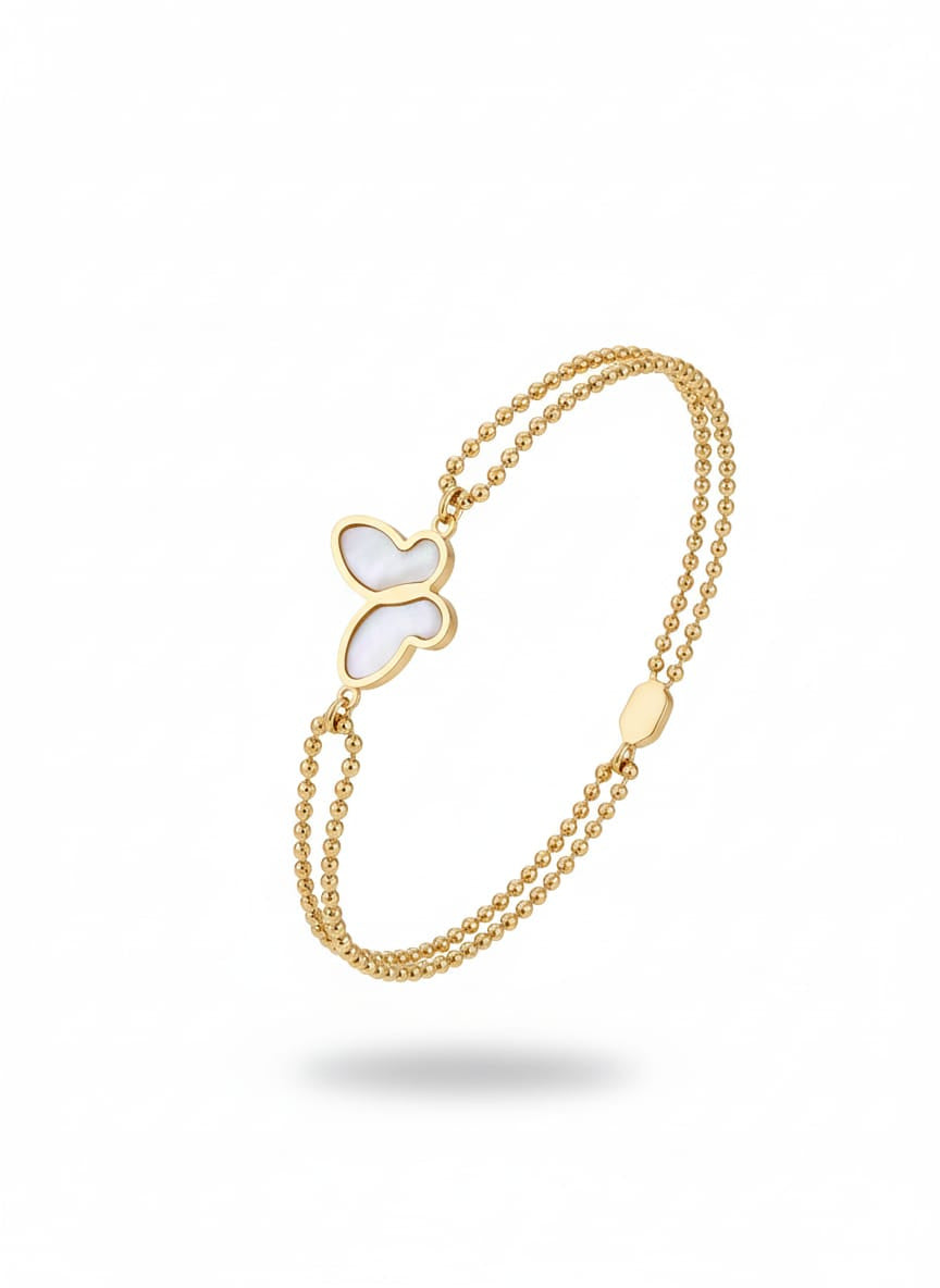 Elegant Gold Butterfly Pearl Charm Bracelet