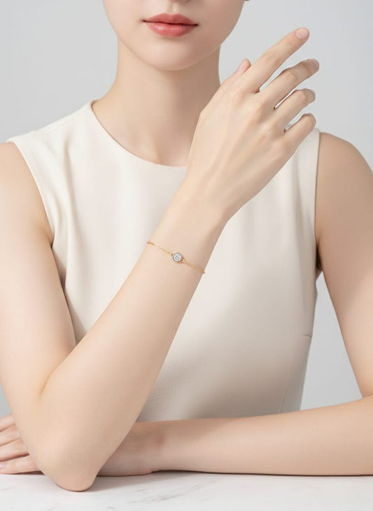 Elegant Gold Circle Crystal Chain Bracelet