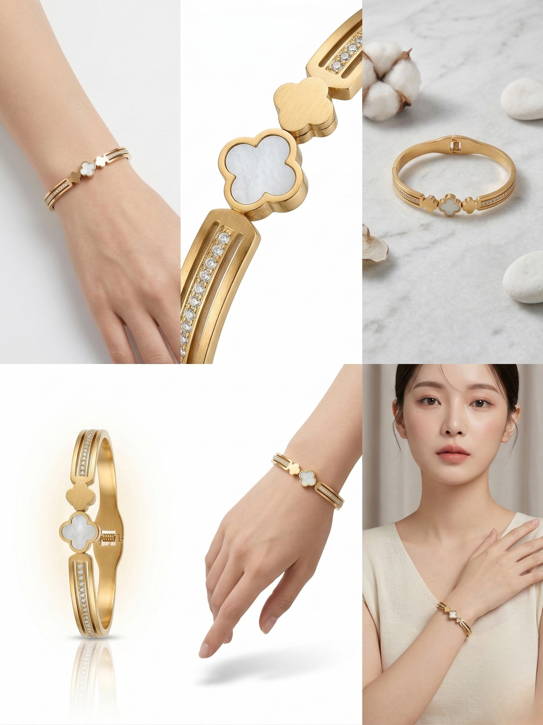 Elegant Gold Clover Crystal Designer Luxury Bracelet