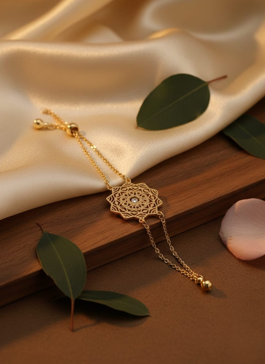 Elegant Gold Mandala Charm Adjustable Bracelet