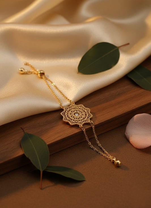 Elegant Gold Mandala Charm Adjustable Bracelet