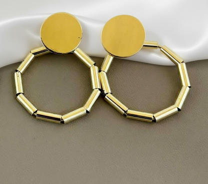 Gold Finish Beaded Hoop Drop Earrings