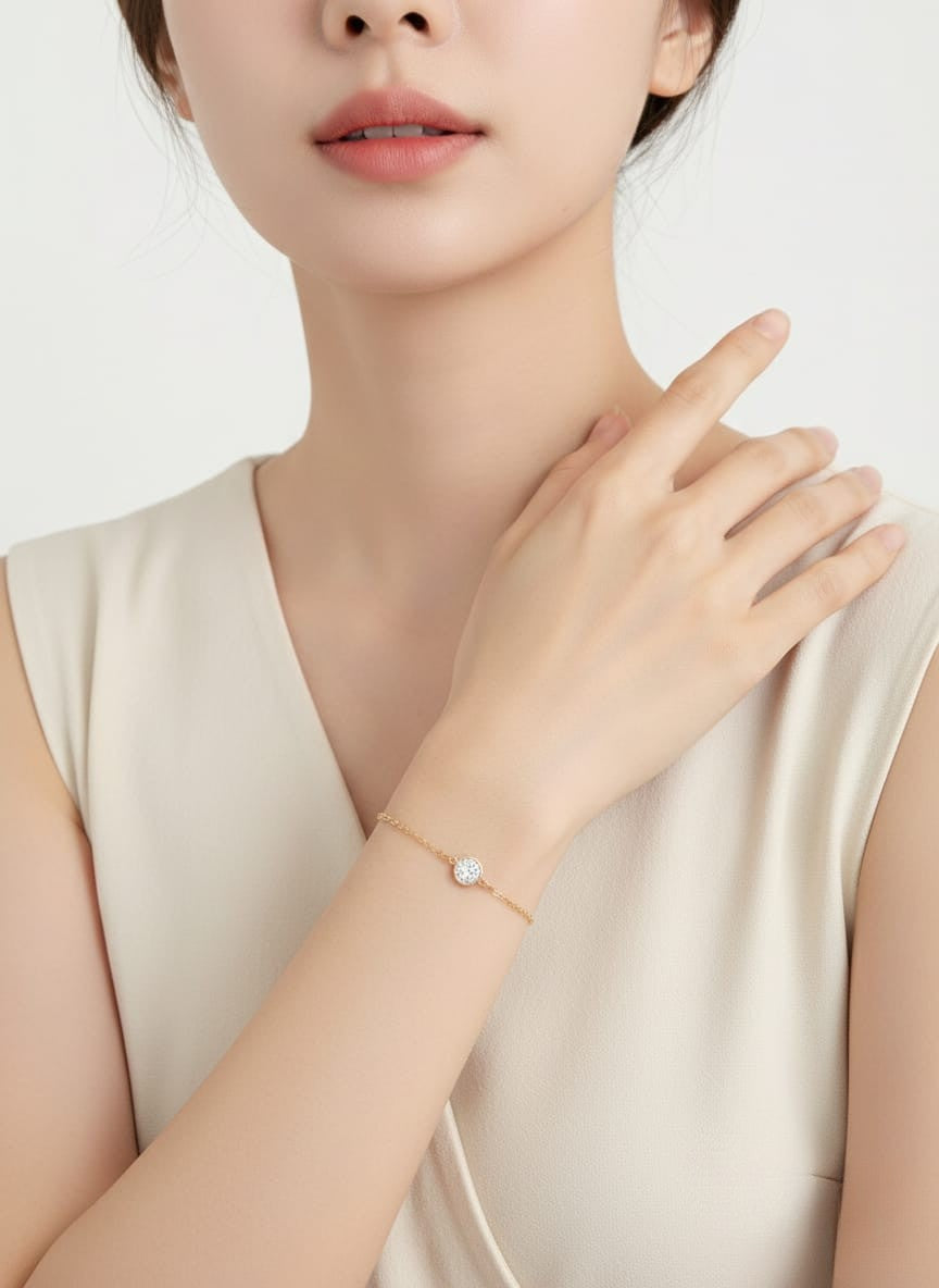 Elegant Gold Circle Crystal Chain Bracelet