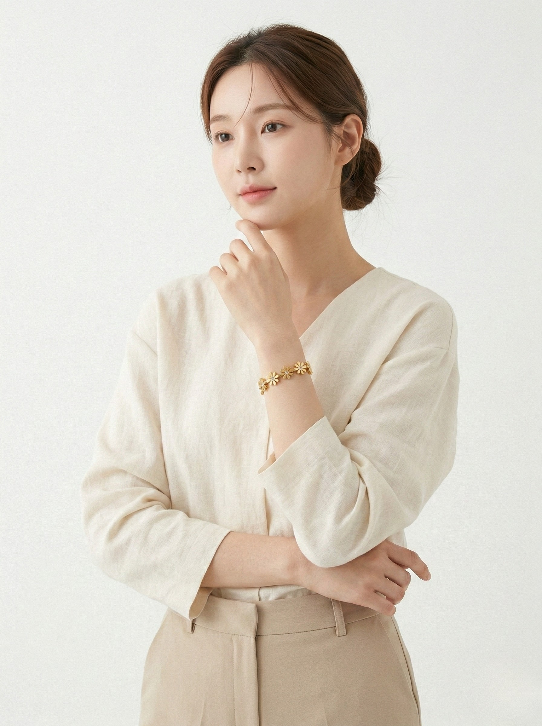 Elegant Floral Gold Bracelet on Marble Surface