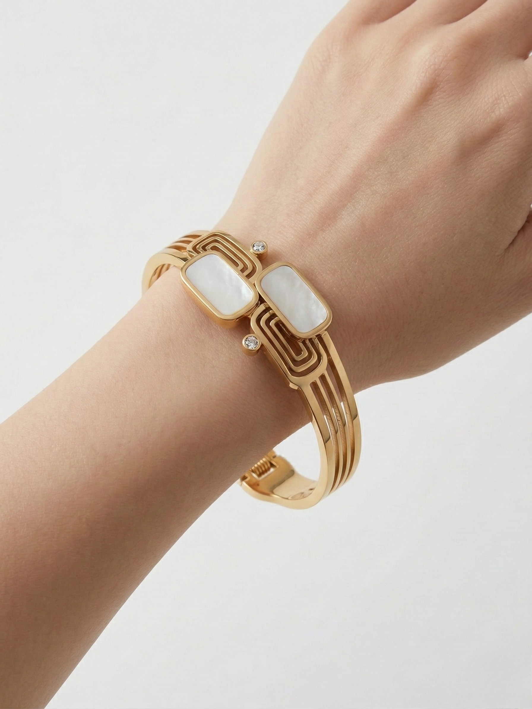 Elegant Korean Gold Kada with Mother-Pearl