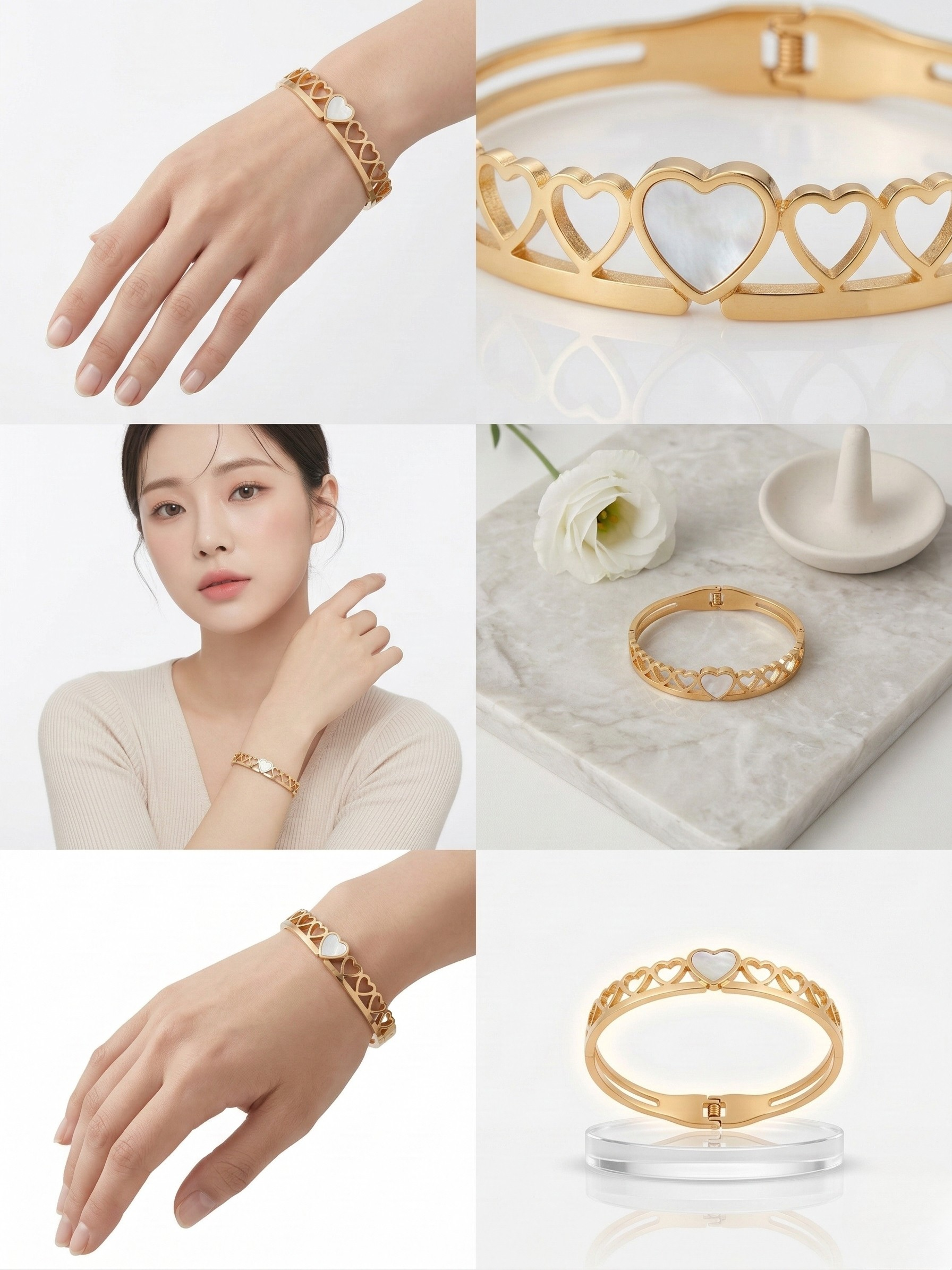 Elegant Gold Heart Mother Pearl Designer Bracelet