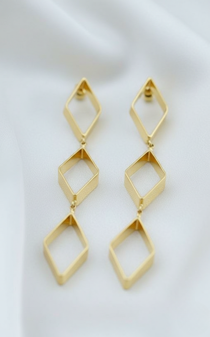 Gold Finish Geometric Diamond Drop Earrings