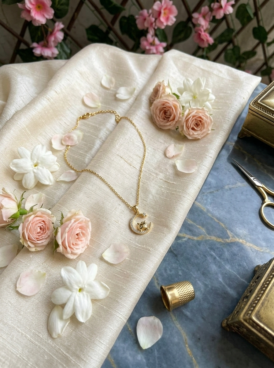 Golden Crescent Cat Pendant with Sparkling Charm