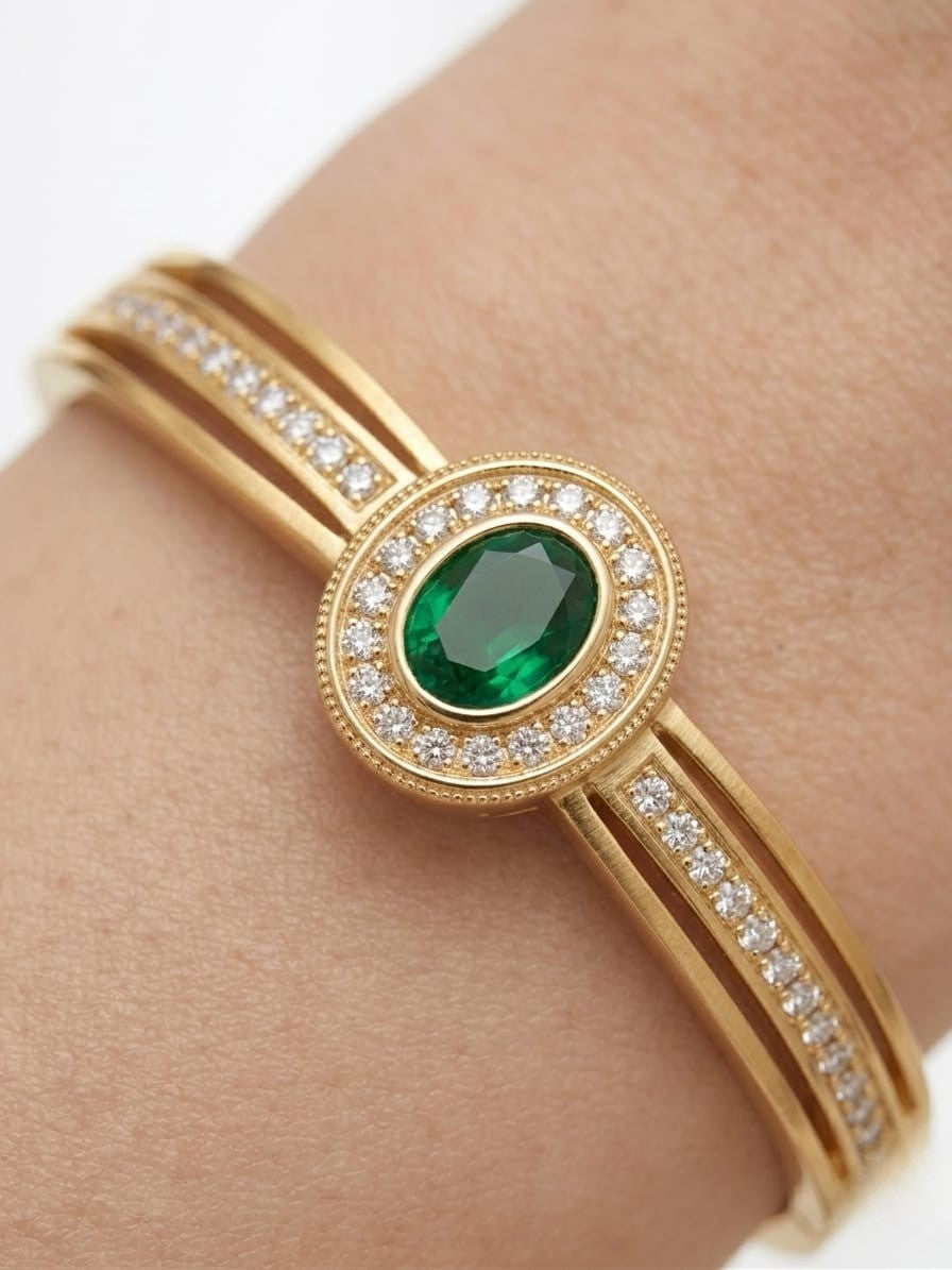 Elegant Korean Gold Kada with Emerald Stone