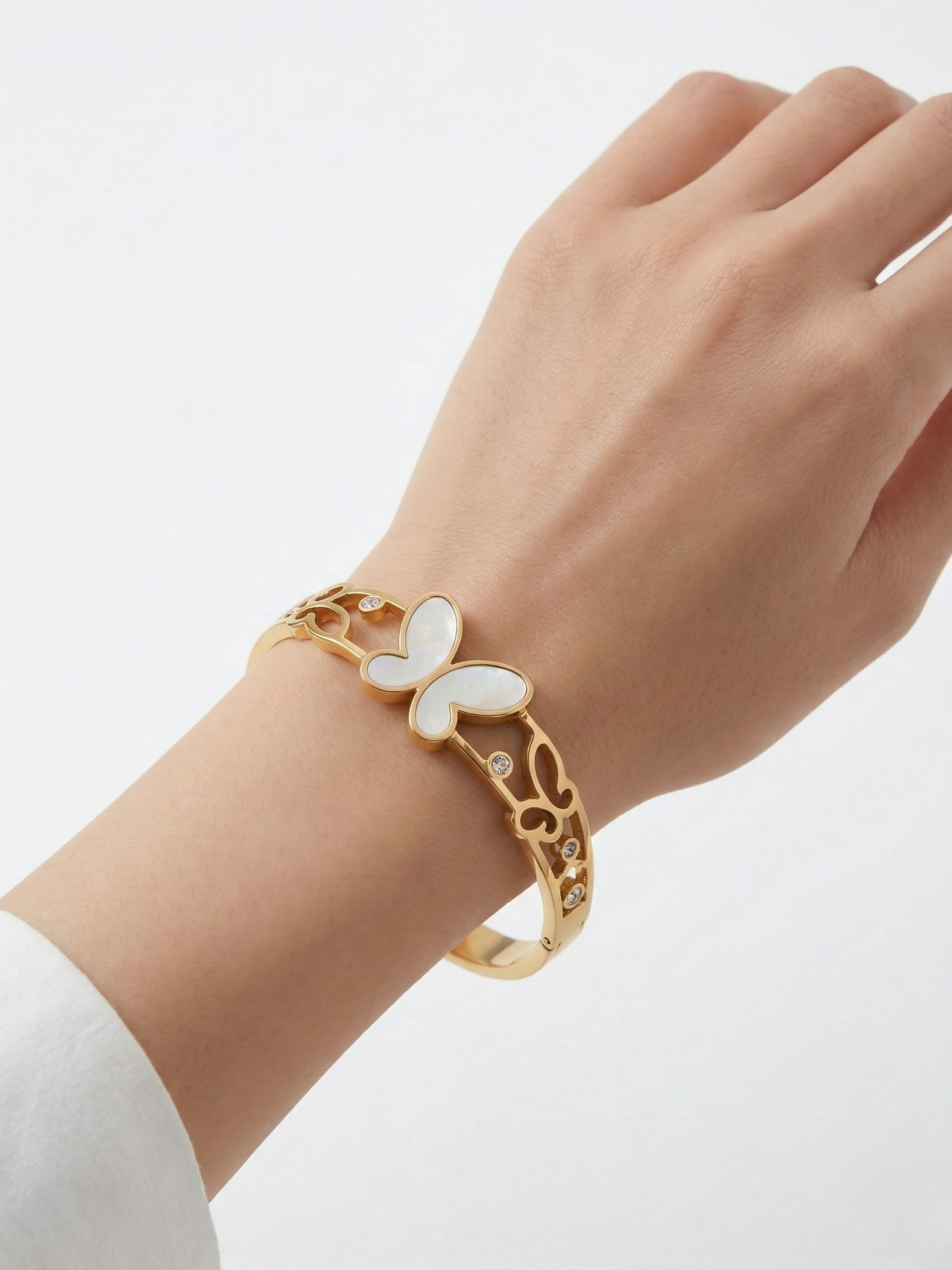 Elegant Gold Butterfly Kada With Marble Inlay
