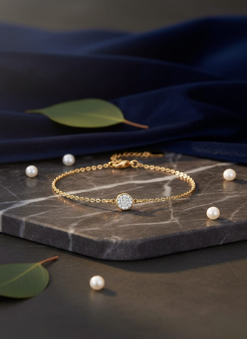 Elegant Gold Circle Crystal Chain Bracelet