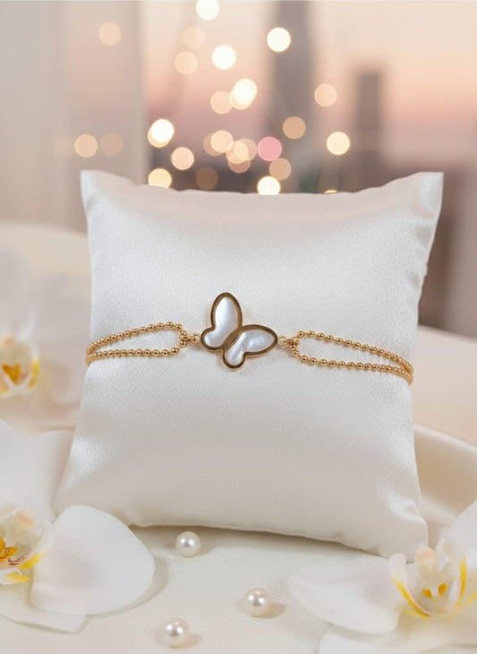 Elegant Gold Butterfly Pearl Charm Bracelet