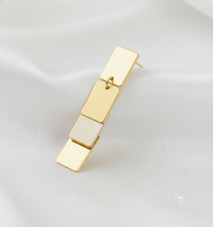 Gold Tone Layered Rectangle Drop Earrings