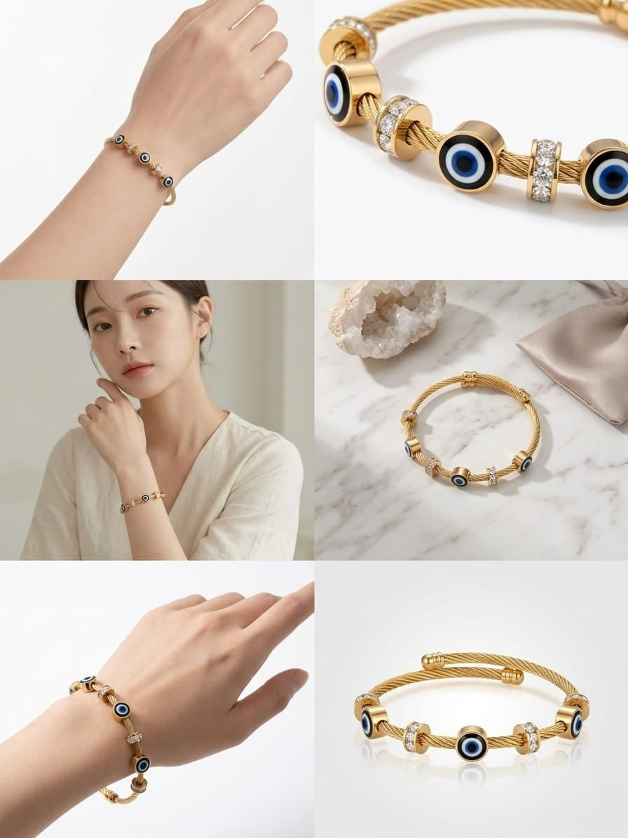 Golden Elegance: The Evil Eye Charm Bracelet