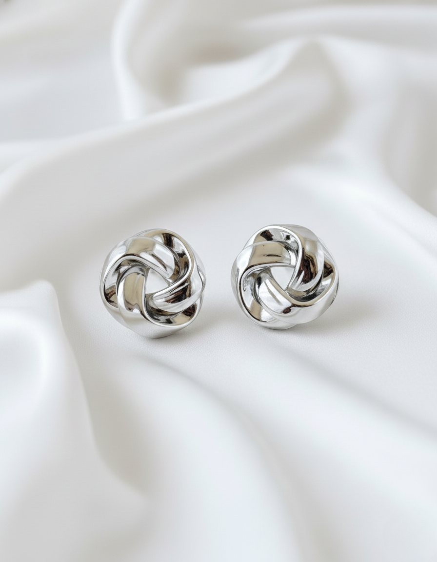 Silver Knot Stud Earrings - Modern Statement Jewelry