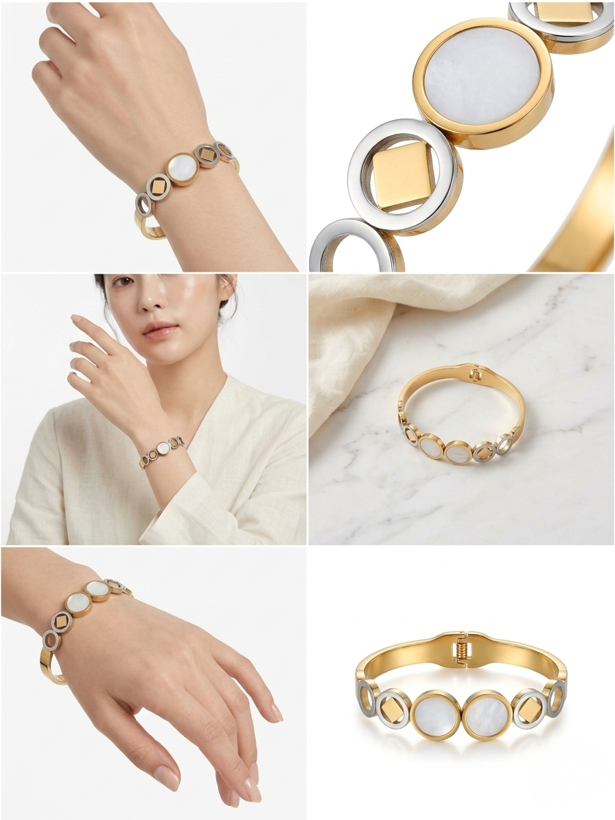Elegant Gold Mother Pearl Circle Design Bracelet