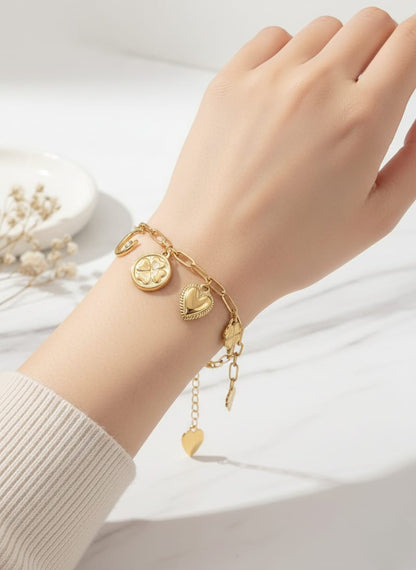 Elegant Gold Multi Charm Link Bracelet