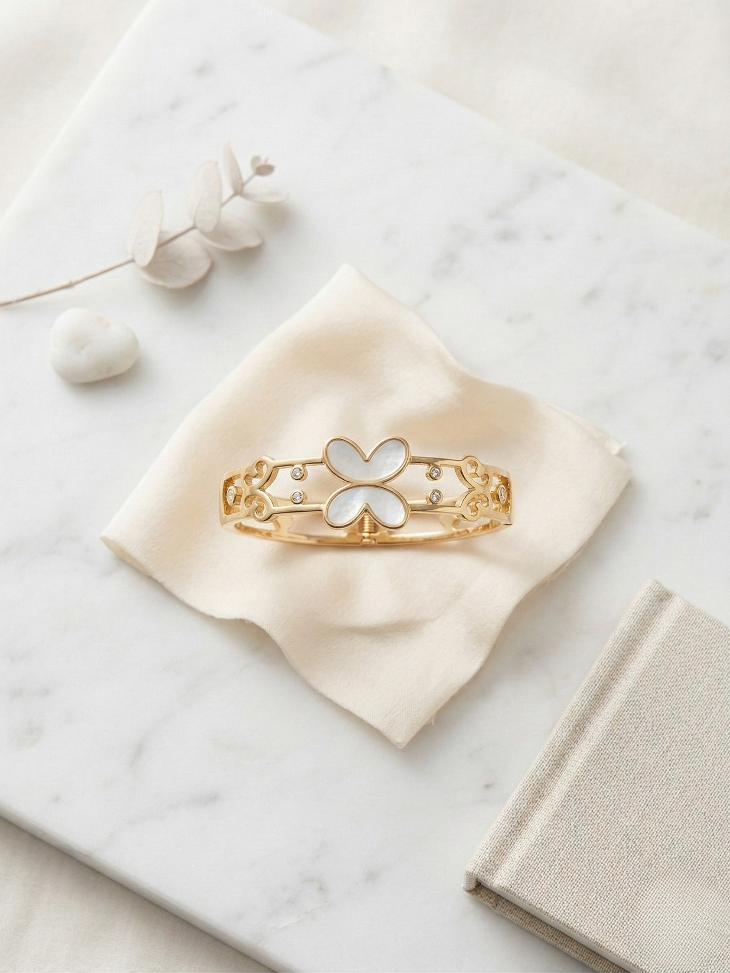 Elegant Gold Butterfly Kada With Marble Inlay