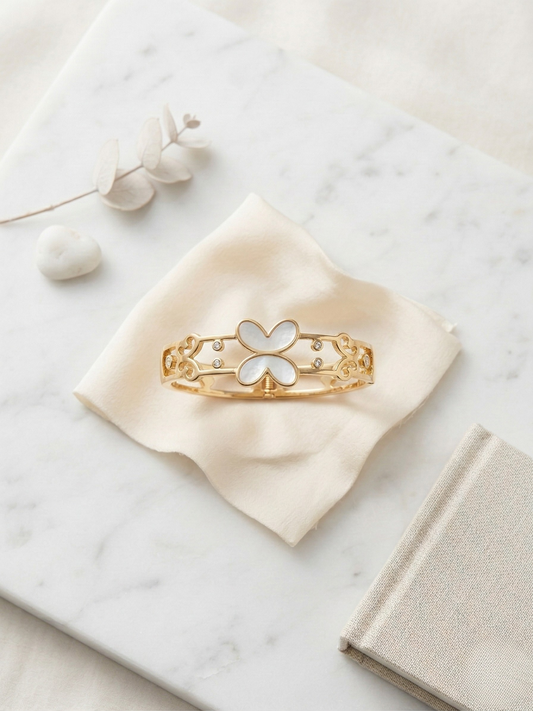 Elegant Gold Butterfly Kada With Marble Inlay