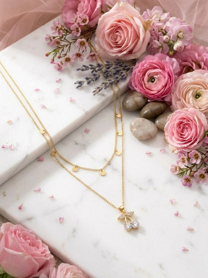 Elegant Layered Gold Cherry Pendant Necklace