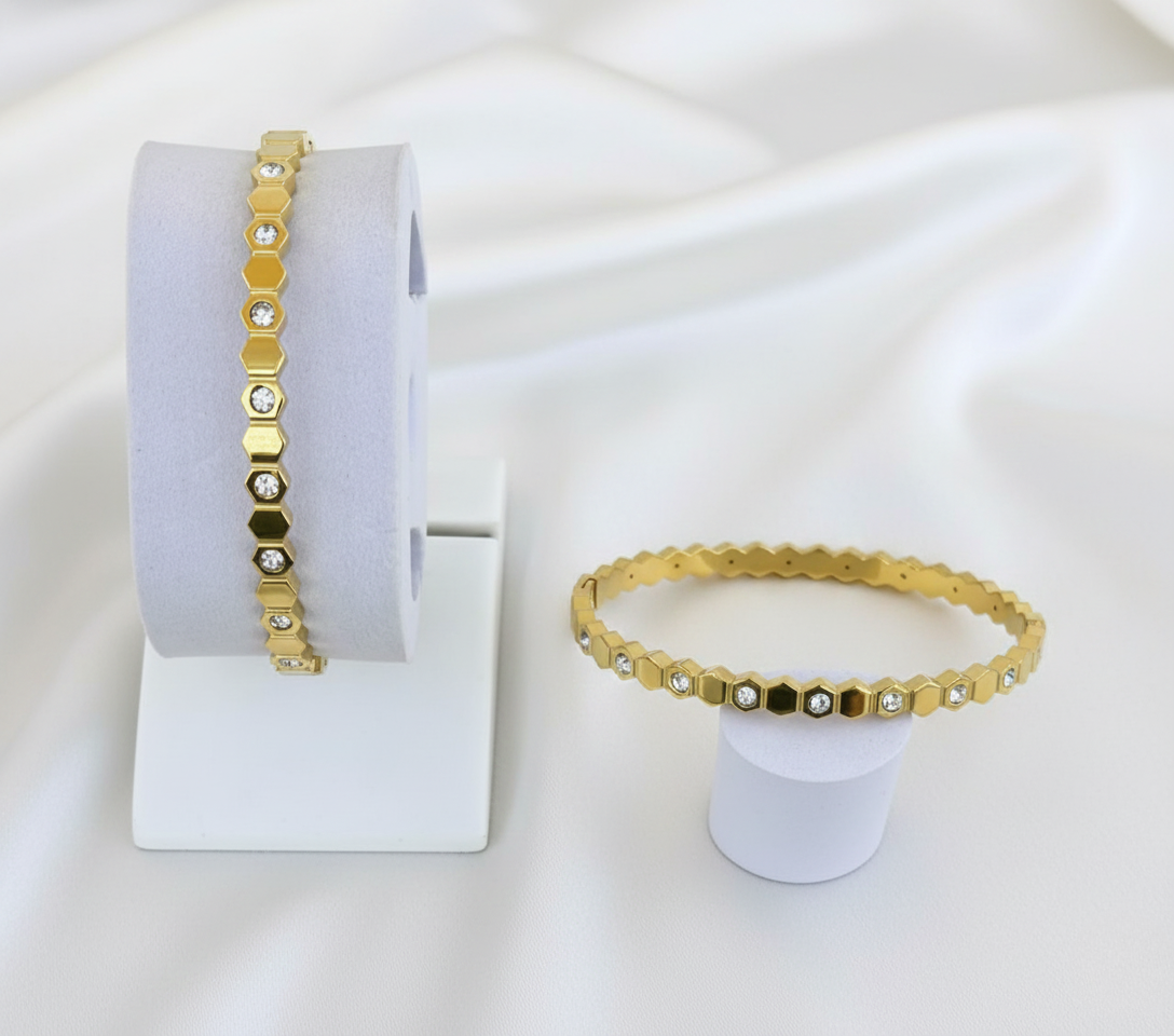 Diamond Studded Sleek Gold Plated Stainless Steel Kada Bracelet