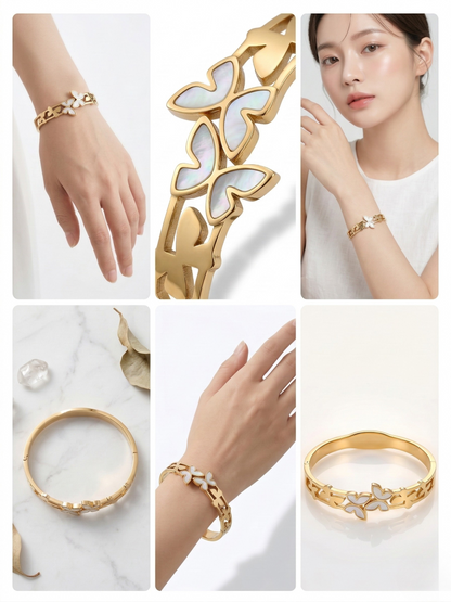 Elegant Gold Butterfly Kada With Marble Inlay