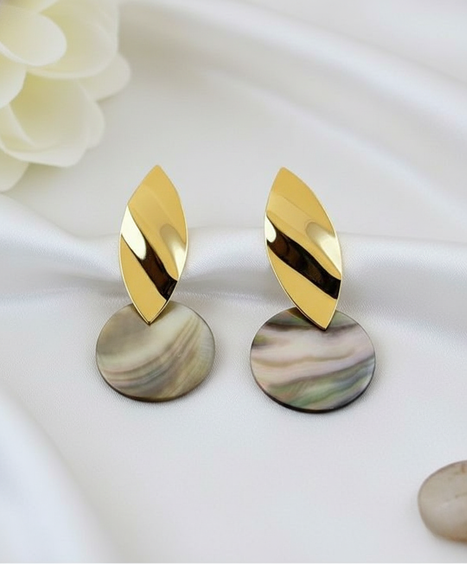 Gold Finish Abstract Shell Drop Earrings