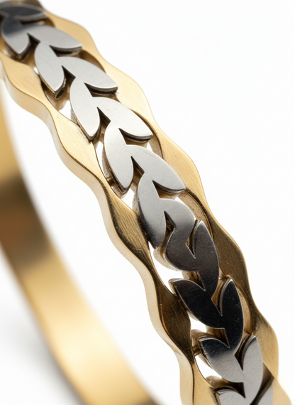 Intricate Two Tone Leaf Pattern Bracelet