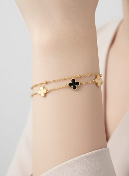 Elegant Gold Clover Charm Layered Bracelet