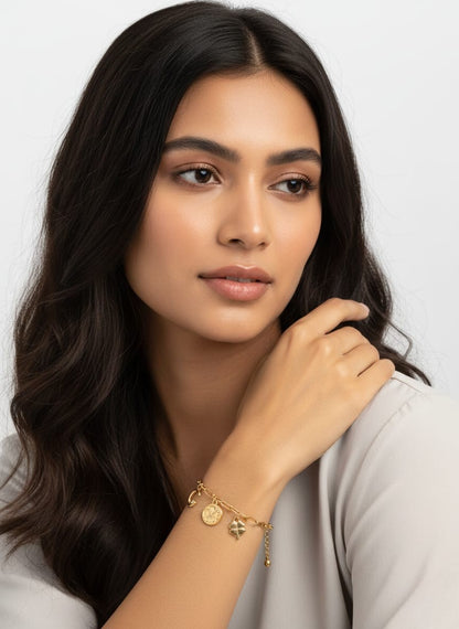 Elegant Gold Multi Charm Link Bracelet