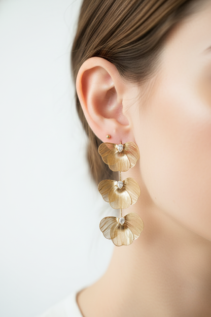 Korean Style Gold Floral Drop Earrings