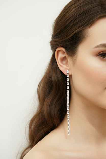 Korean Style Crystal Long Drop Earrings