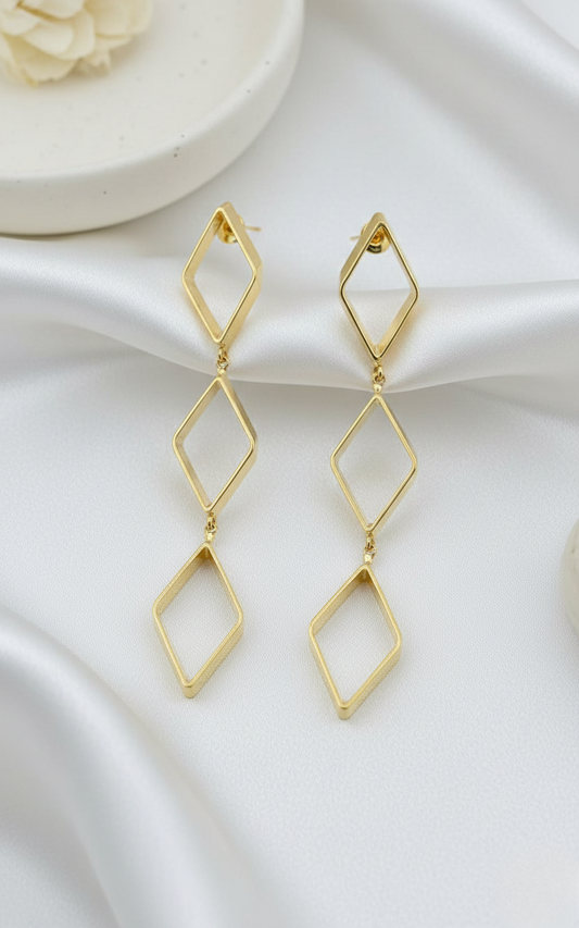 Gold Finish Geometric Diamond Drop Earrings
